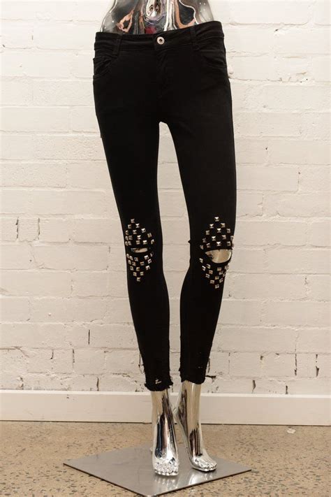 chanel black jeans studded knees